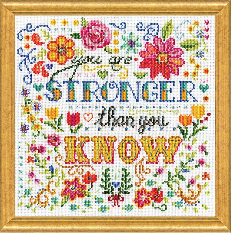 Design Works Crafts, 10"" x 10"" Counted Cross Stitch Kit, Stronger, White - Image 1